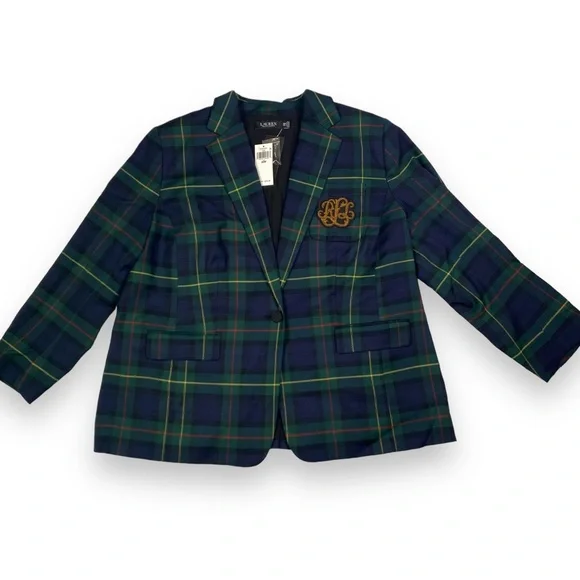 NWT Lauren Ralph Lauren Bullion Plaid Wool-Blend Twill Blazer Size 20W Woman - Picture 9 of 16